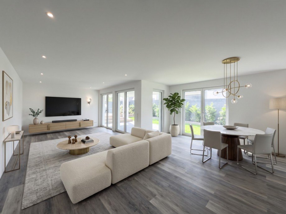 Wohnzimmer visualisiert Erdgeschosswohnung Burscheid