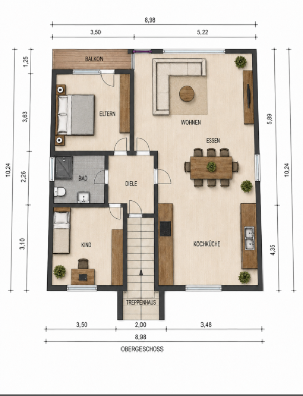 Grundriss visualisiert Etagenwohnung Leverkusen