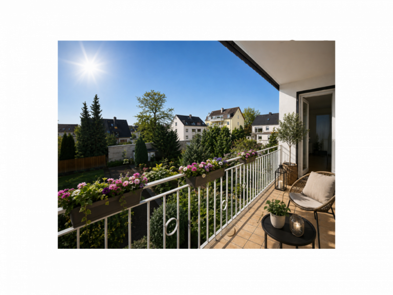 Balkon visualisiert Leverkusen Etagenwohnung Ruhige 3-Zimmer-Wohnung mit offener K�che, Balkon & Garten in Leverkusen-Rheindorf S�d, frisch renoviert!
