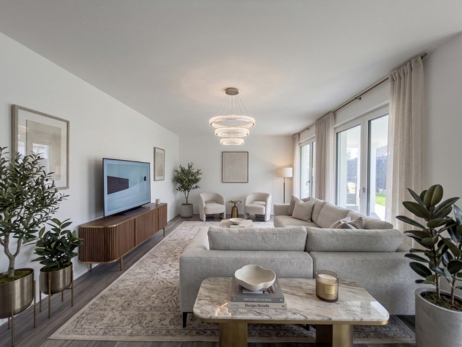 Wohnzimmer visualisiert Erdgeschosswohnung Burscheid