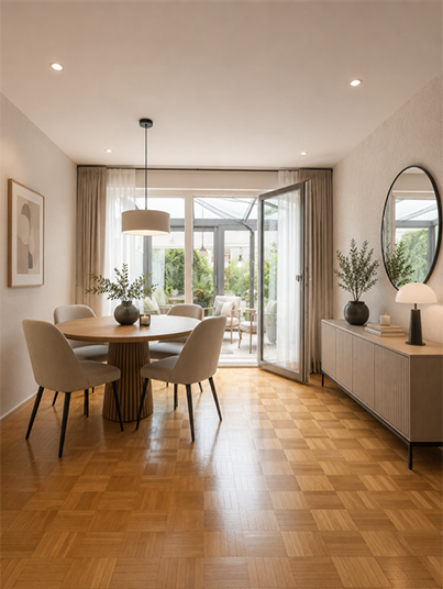 Wohnzimmer visualisiert Reihenmittelhaus Leverkusen