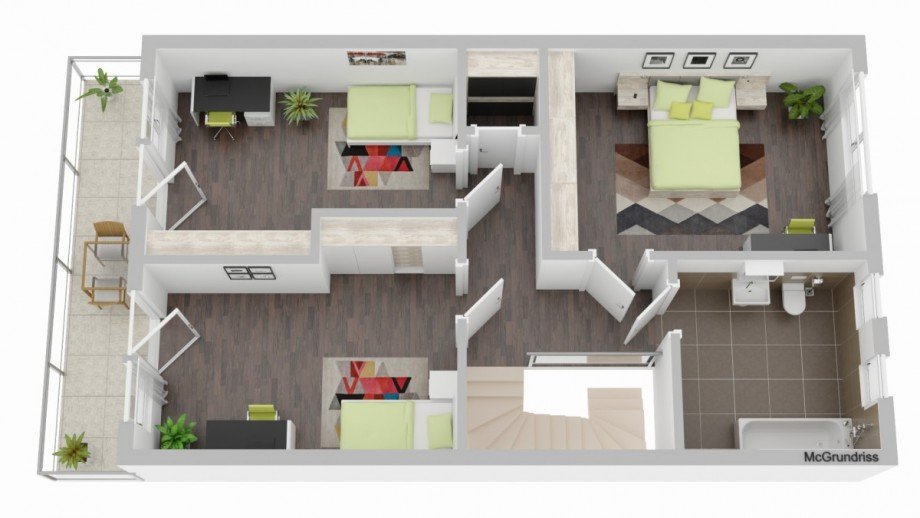 Grundrisss OG. visualisiert Reihenendhaus Leichlingen