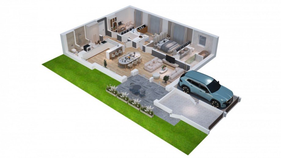 3D Grundriss visualisiert Erdgeschosswohnung Burscheid