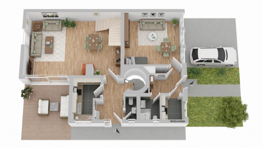 3D Grundriss EG Einfamilienhaus Leverkusen