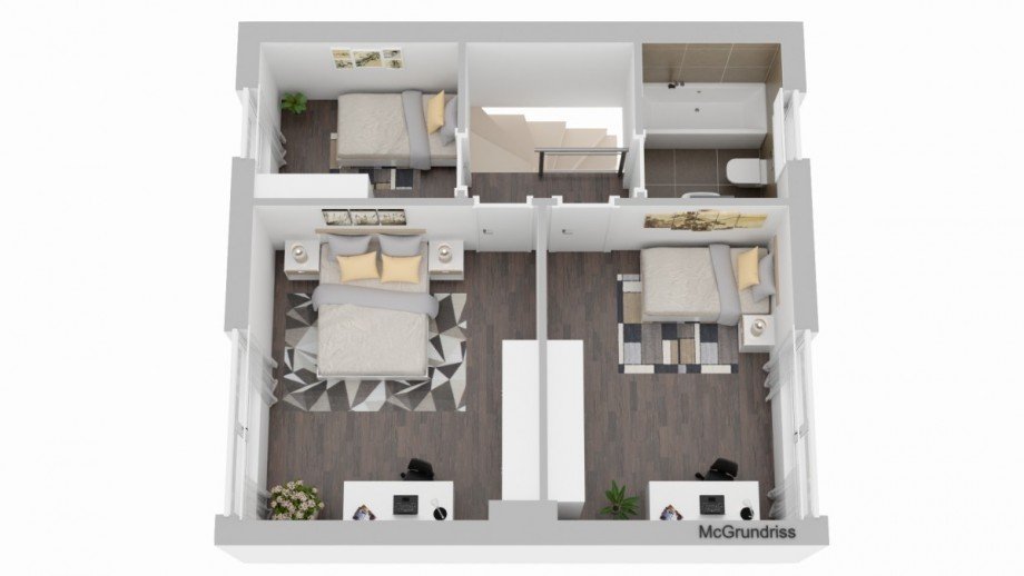 Grundriss Obergeschoss visualisiert Reihenmittelhaus Leverkusen