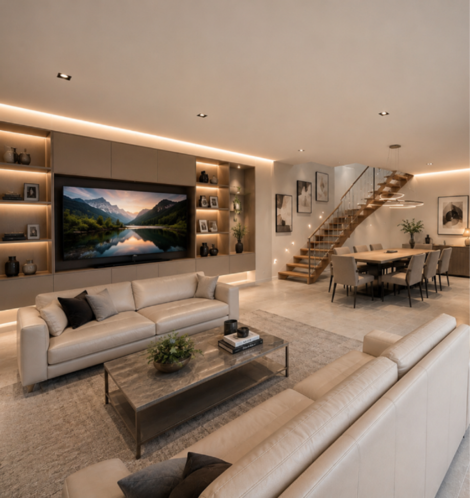 Wohnzimmer visualisiert Einfamilienhaus Leverkusen